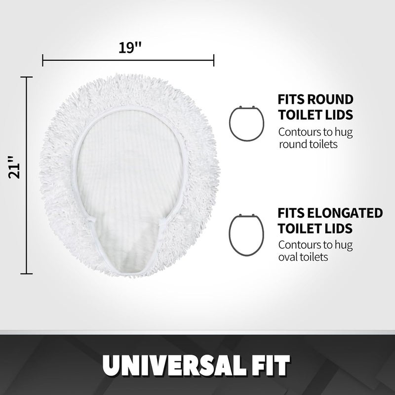 TREETONE Shaggy Chenille Bathroom Toilet Lid Cover, Ultra Soft Plush Seat Covers, Fluffy Absorbent, 19x21 Inches, Standard Toilet Lids for Bathroom Machine Wash & Dry, White - Image 2